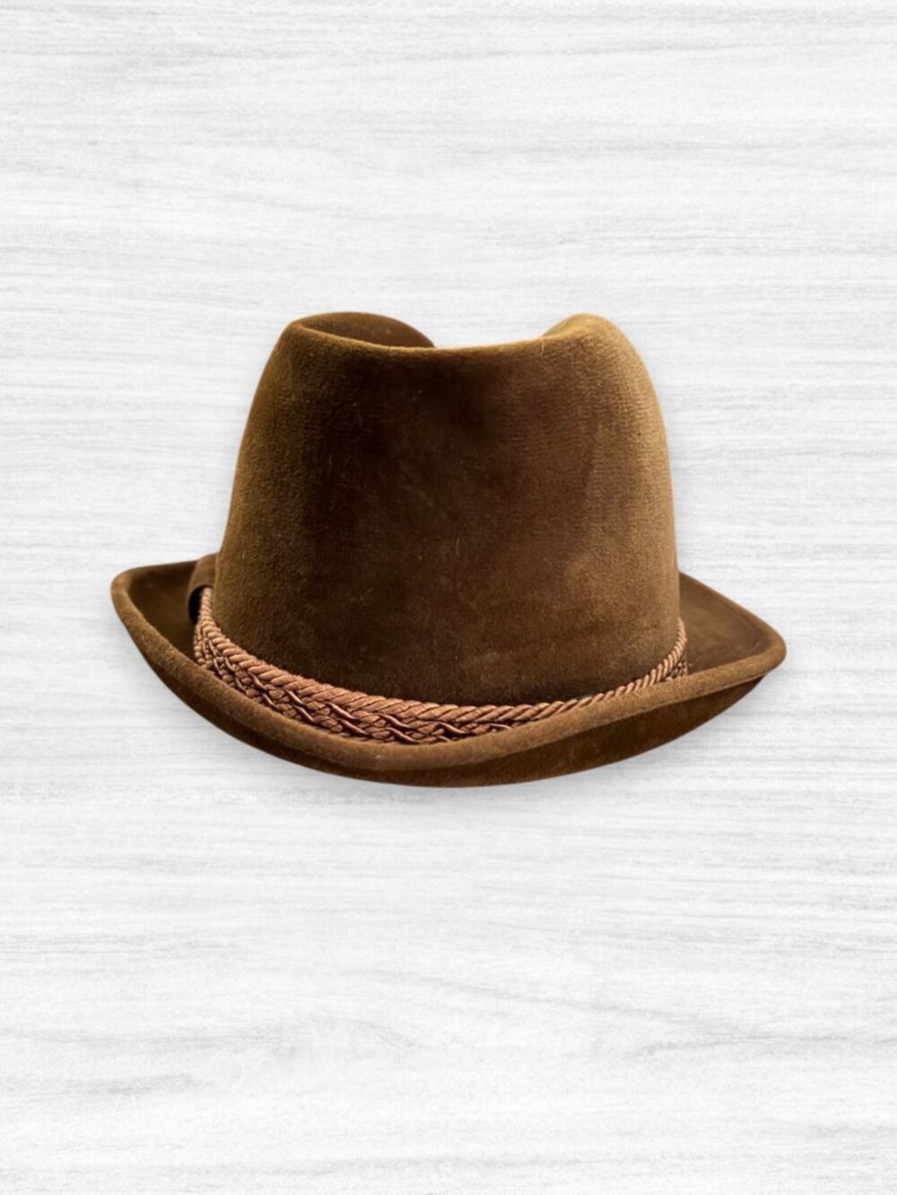 Mens Vintage Byron Brown Velour Fedora Classic Braided Band Hat Size S 6 7/8